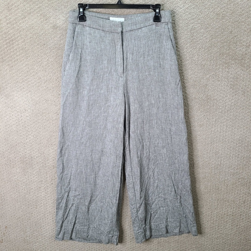 H&M Pants Womens 6 Gray Linen Blend Wide Leg Culottes High Rise Casual Summer